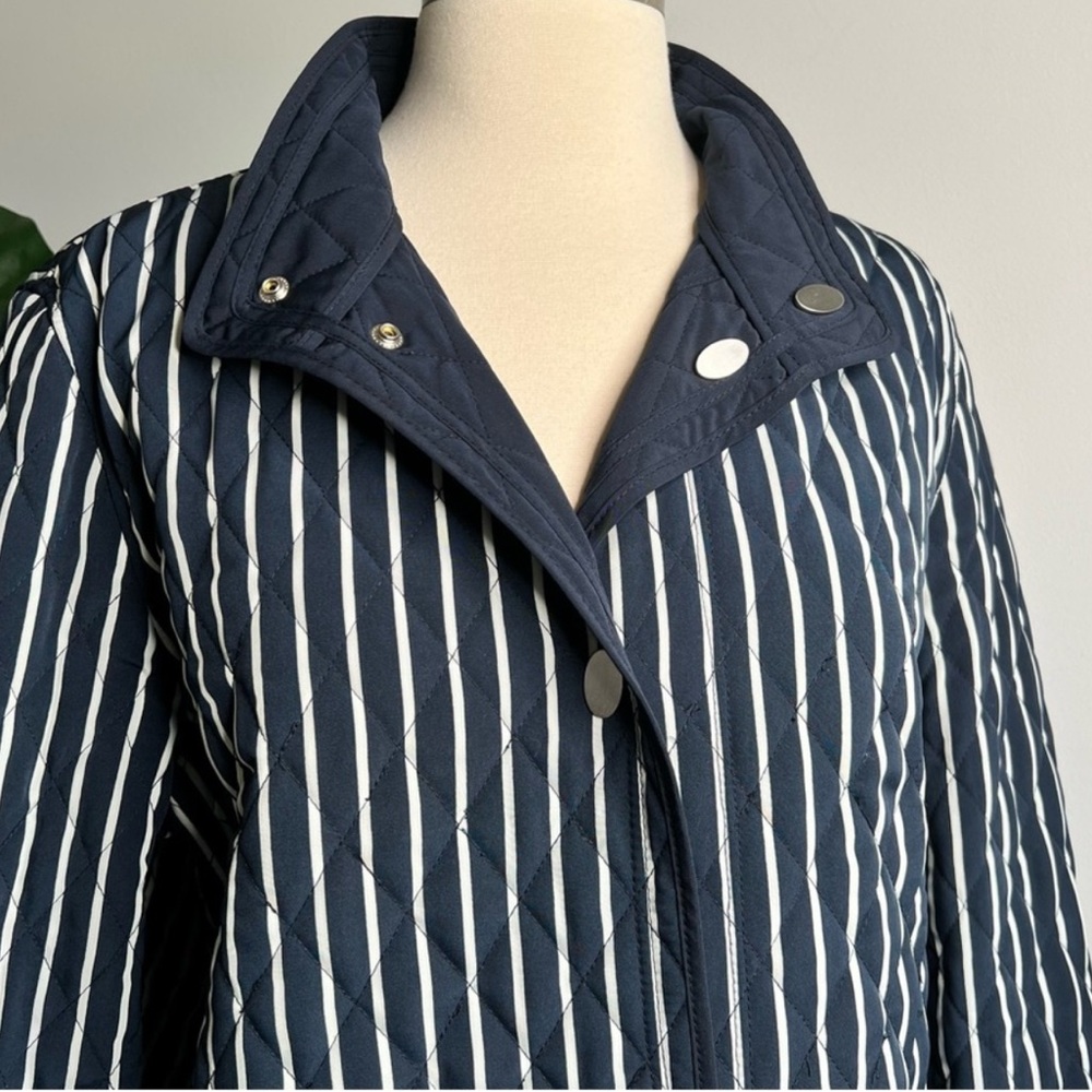 Hilary Radley Navy and White Striped Puffer Jacket